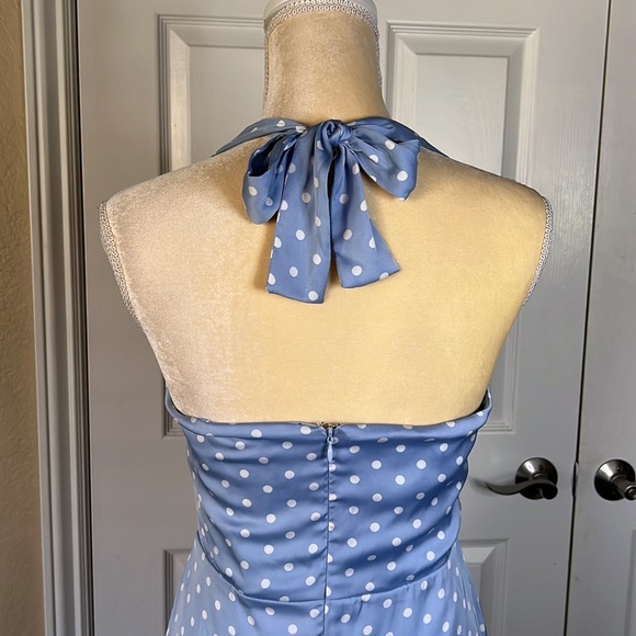 BRIDGE DRESS PERIWINKLE BLUE AND WHITE POLKADOTS NWT SIZE M SHOULDER TIES - Picture 16 of 17